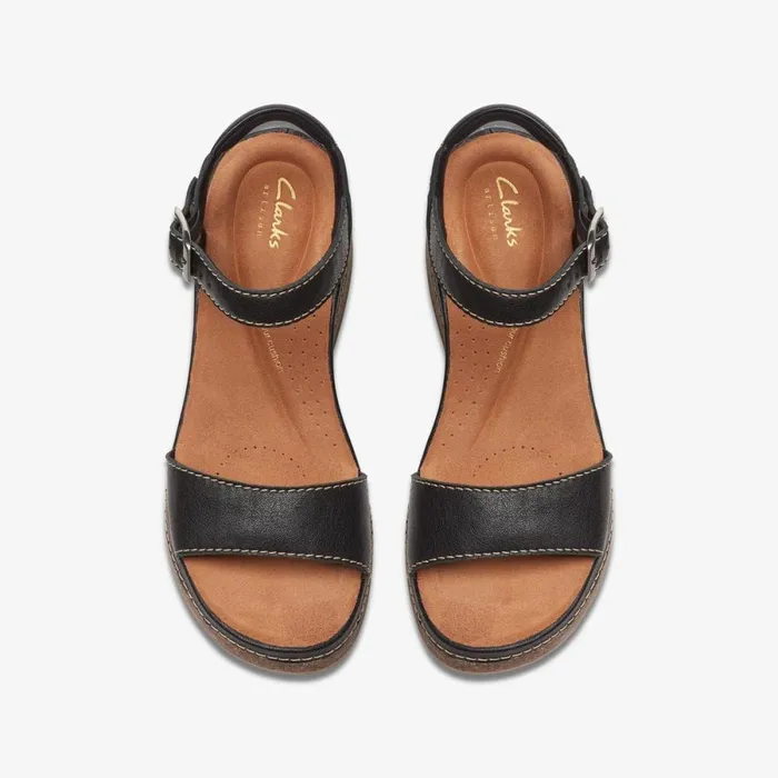 Clarks Wedge Sandals Kassanda Lily Black Leather 8211 Women
