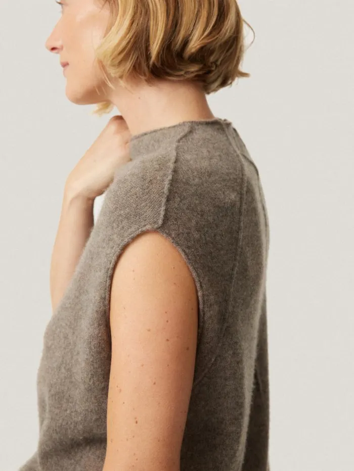 Cloud Cashmere Cap Sleeve Top Taupe Women Jigsaw Knitwear and Cashmere