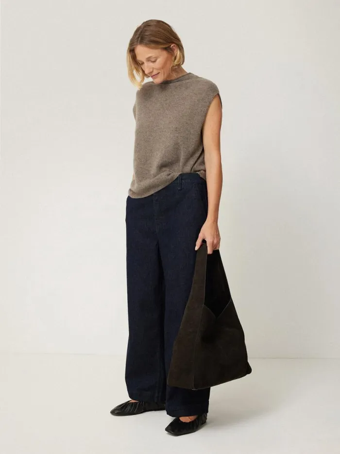 Cloud Cashmere Cap Sleeve Top Taupe Women Jigsaw Knitwear and Cashmere