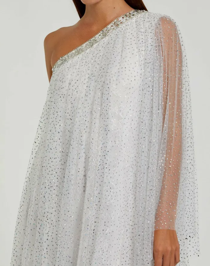 Cocktail Dresses Women Mac Duggal Rhinestone Embellished Waistband A Line Skirt Dress White