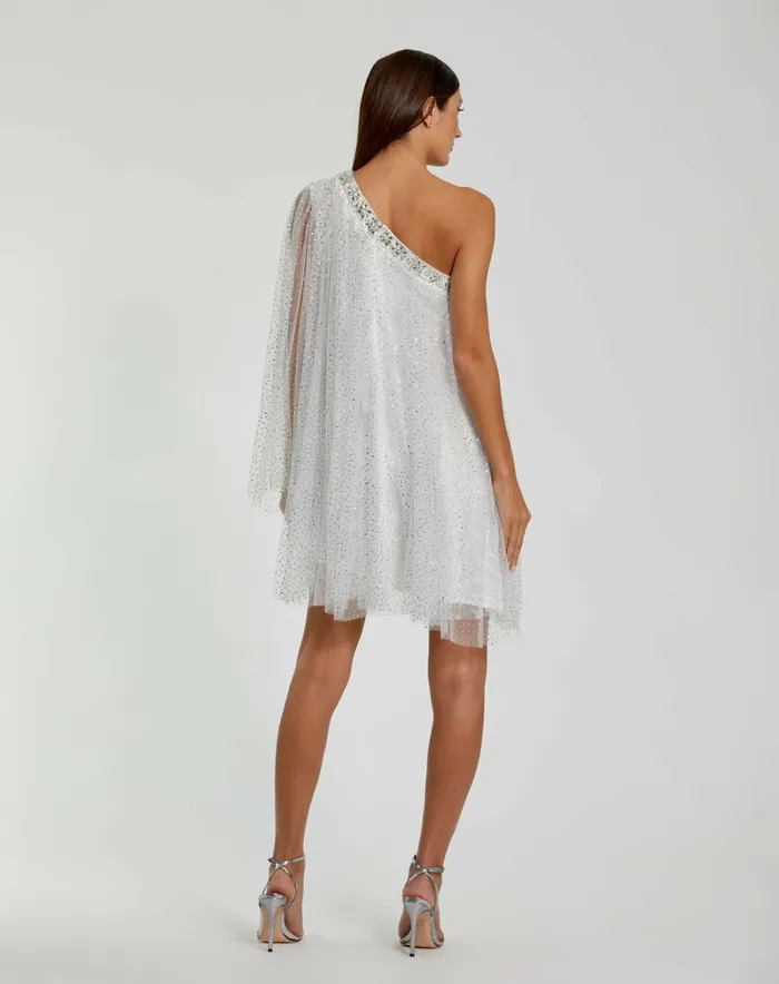 Cocktail Dresses Women Mac Duggal Rhinestone Embellished Waistband A Line Skirt Dress White