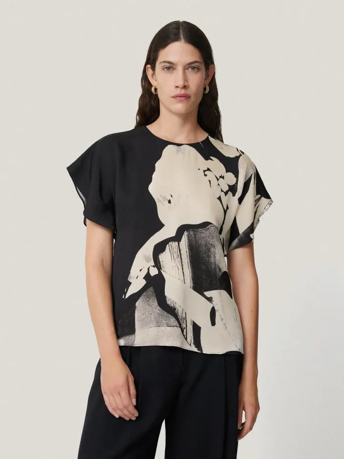 Collage Print Drape Top Monochrome Women Jigsaw Shirts and Tops