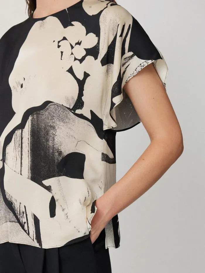 Collage Print Drape Top Monochrome Women Jigsaw Shirts and Tops