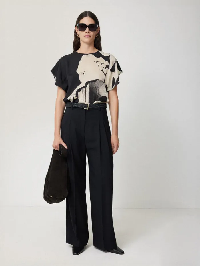 Collage Print Drape Top Monochrome Women Jigsaw Shirts and Tops