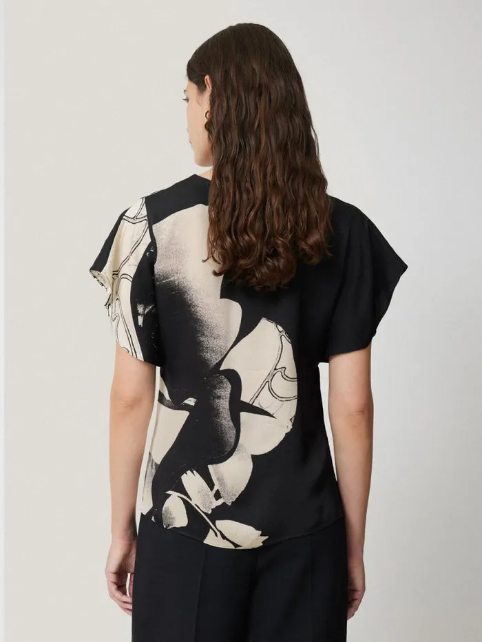 Collage Print Drape Top Monochrome Women Jigsaw Shirts and Tops