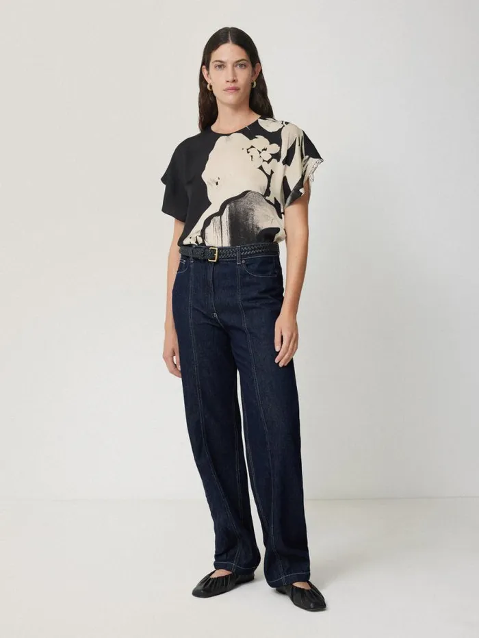 Collage Print Drape Top Monochrome Women Jigsaw Shirts and Tops