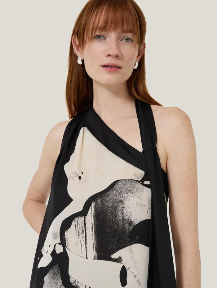 Collage Print Scarf Dress Monochrome Women Jigsaw Party