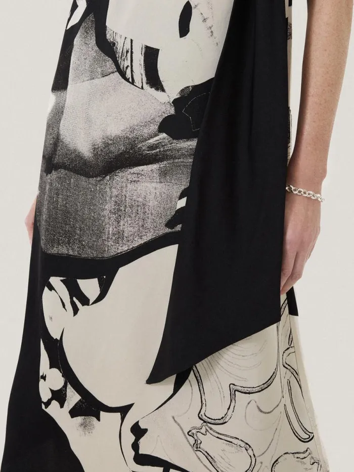 Collage Print Scarf Dress Monochrome Women Jigsaw Party
