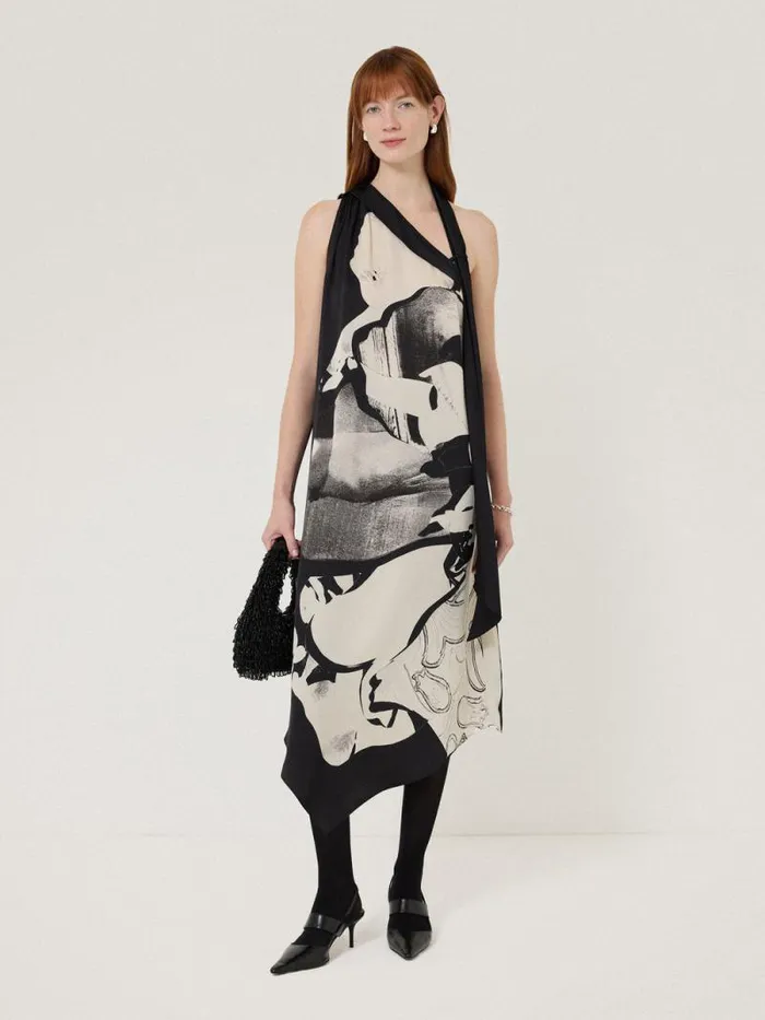 Collage Print Scarf Dress Monochrome Women Jigsaw Party