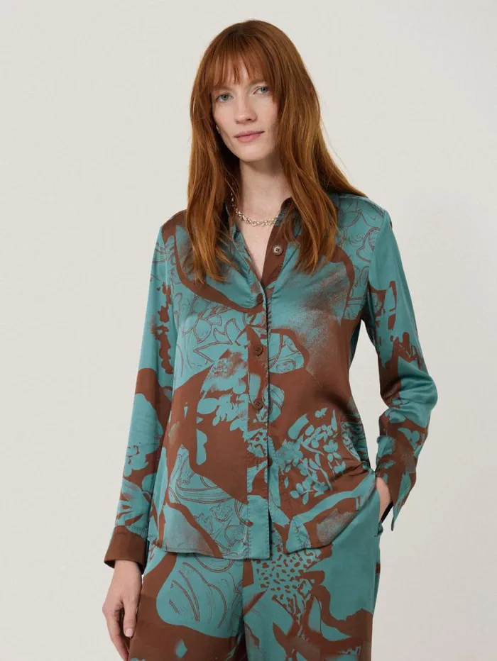 Collage Stitch Detail Shirt Blue Women Jigsaw Party