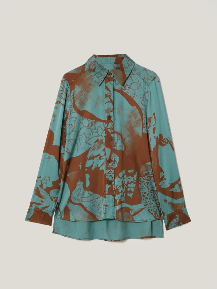 Collage Stitch Detail Shirt Blue Women Jigsaw Party