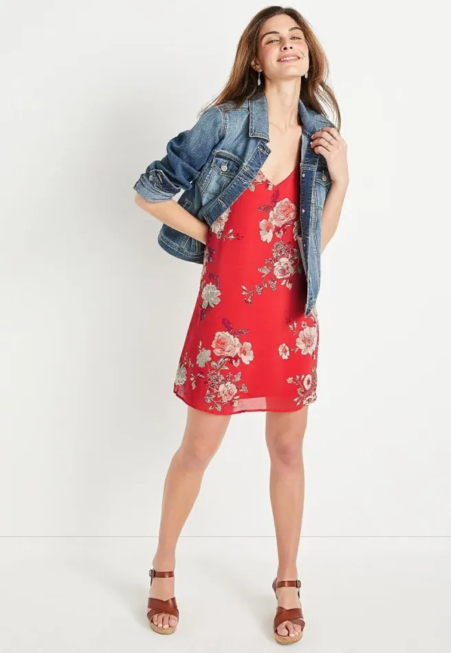 Coral Floral Racerback Shift Dress Women Maurices Dresses and Jumpsuits