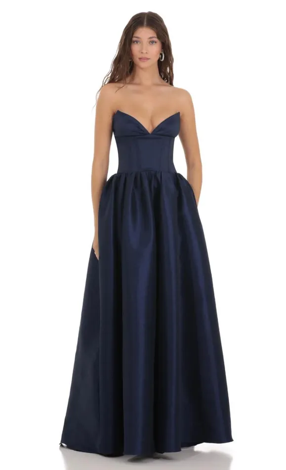 Corset Strapless Gown Dress Navy Women LUCY IN THE SKY Maxi Dresses