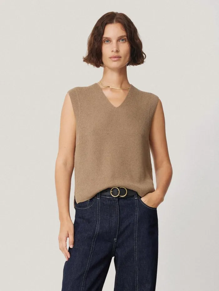 Cotton Blend V Neck Tank Neutral Women Jigsaw Knitwear and Cashmere
