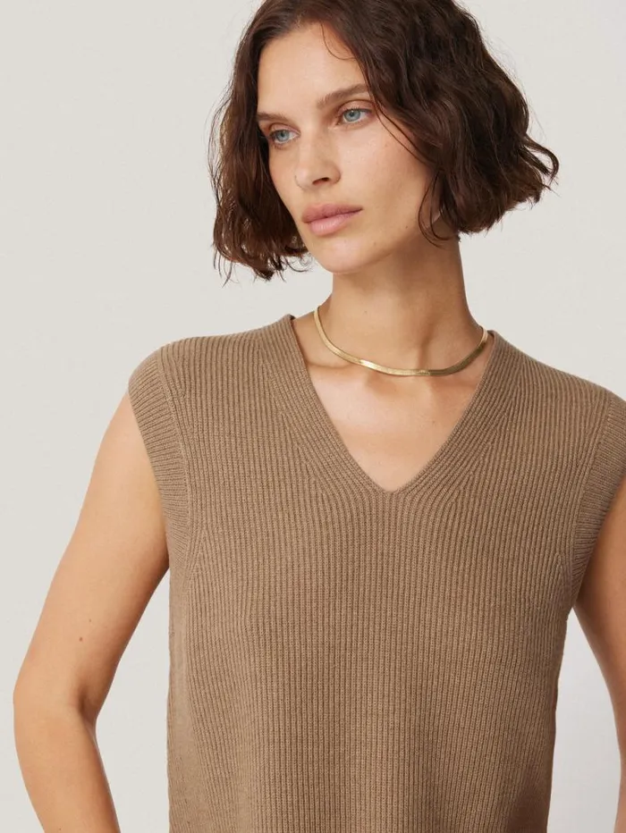 Cotton Blend V Neck Tank Neutral Women Jigsaw Knitwear and Cashmere