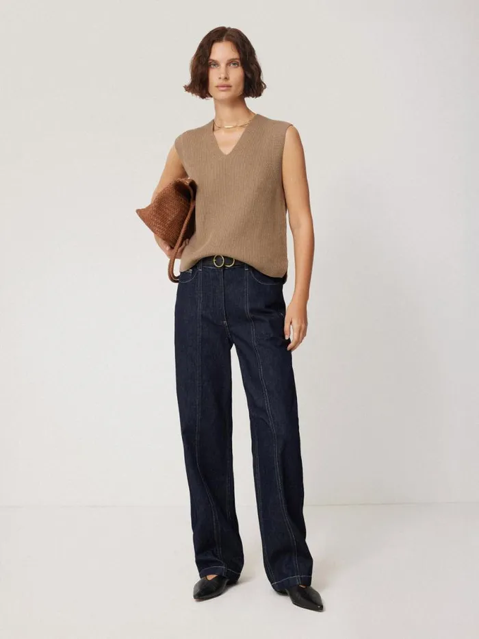 Cotton Blend V Neck Tank Neutral Women Jigsaw Knitwear and Cashmere