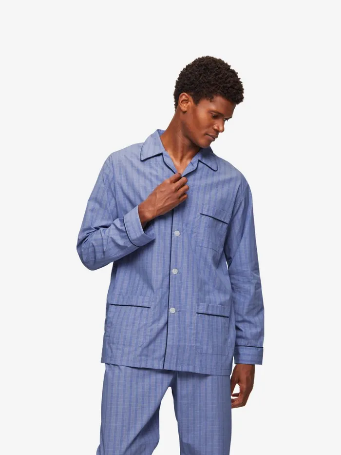 Cotton Pajamas Men Derek Rose Classic Fit Pajamas Felsted 3 Cotton Blue