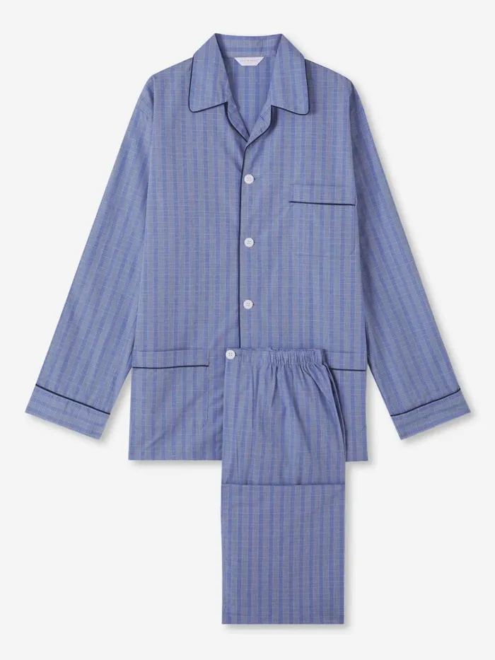 Cotton Pajamas Men Derek Rose Classic Fit Pajamas Felsted 3 Cotton Blue