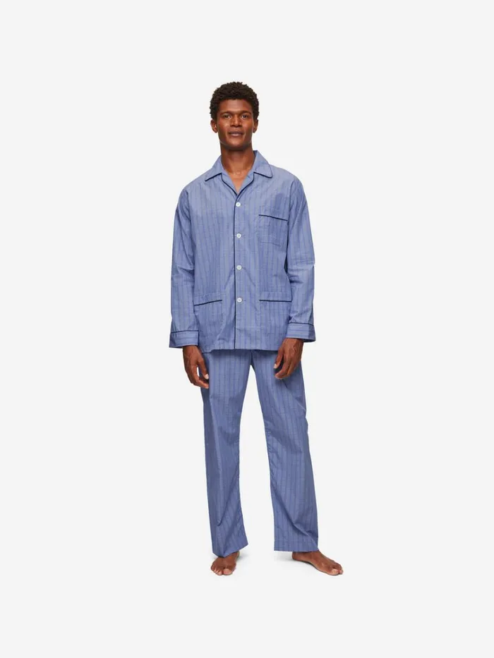 Cotton Pajamas Men Derek Rose Classic Fit Pajamas Felsted 3 Cotton Blue
