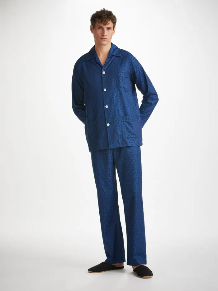 Cotton Pajamas Men Derek Rose Classic Fit Pajamas Paris 26 Cotton Jacquard Navy