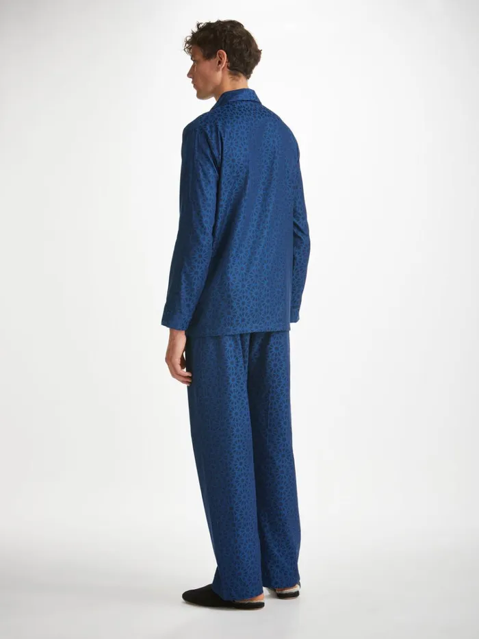 Cotton Pajamas Men Derek Rose Classic Fit Pajamas Paris 26 Cotton Jacquard Navy