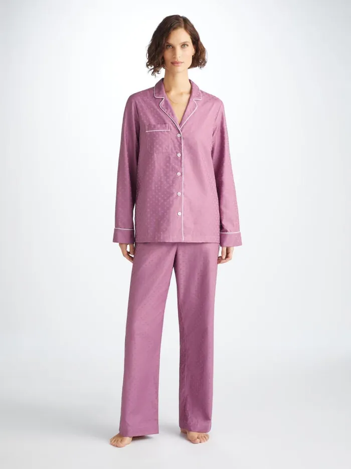 Cotton Pajamas Women Derek Rose Pajamas Kate 10 Cotton Jacquard Purple