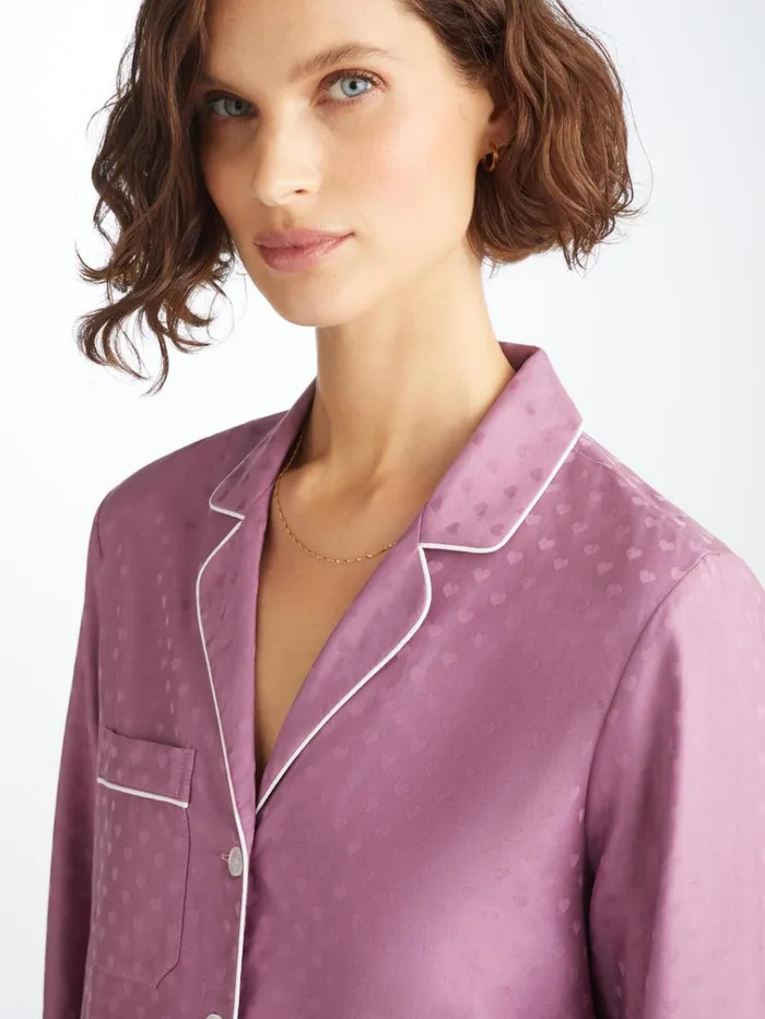 Cotton Pajamas Women Derek Rose Pajamas Kate 10 Cotton Jacquard Purple