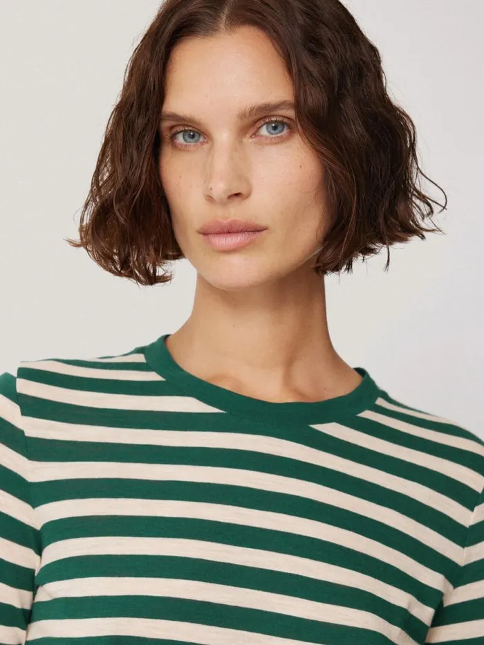 Cotton Slub Stripe Long Sleeve Tee Green Women Jigsaw Shirts and Tops