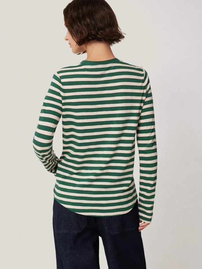 Cotton Slub Stripe Long Sleeve Tee Green Women Jigsaw Shirts and Tops