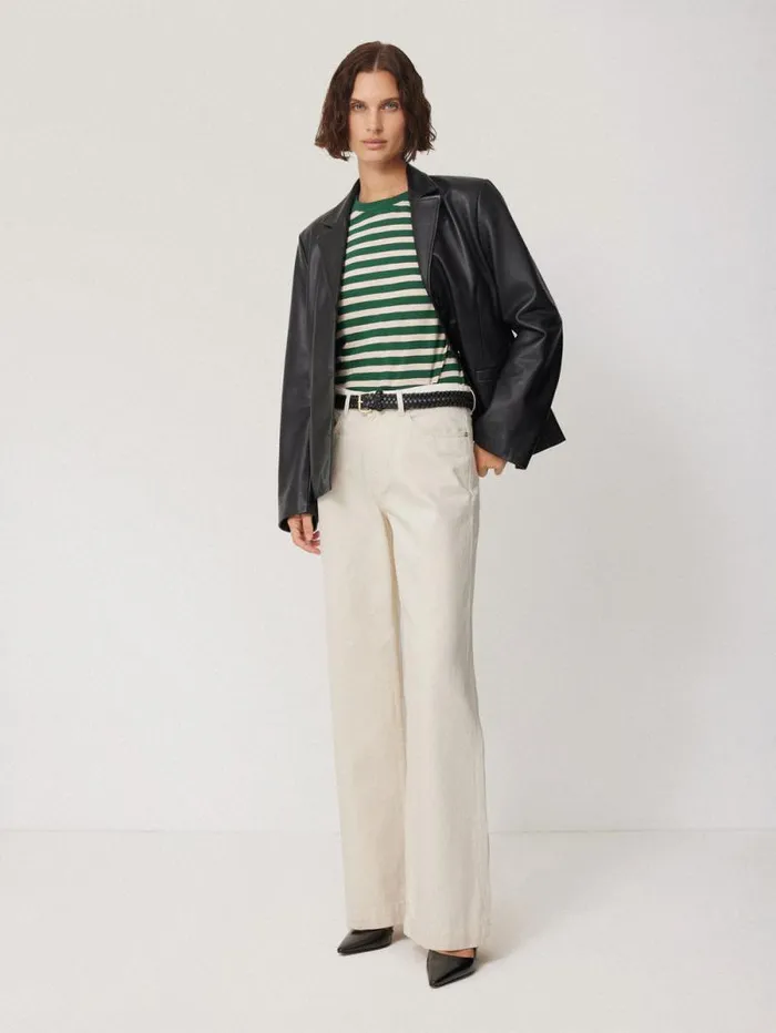 Cotton Slub Stripe Long Sleeve Tee Green Women Jigsaw Shirts and Tops