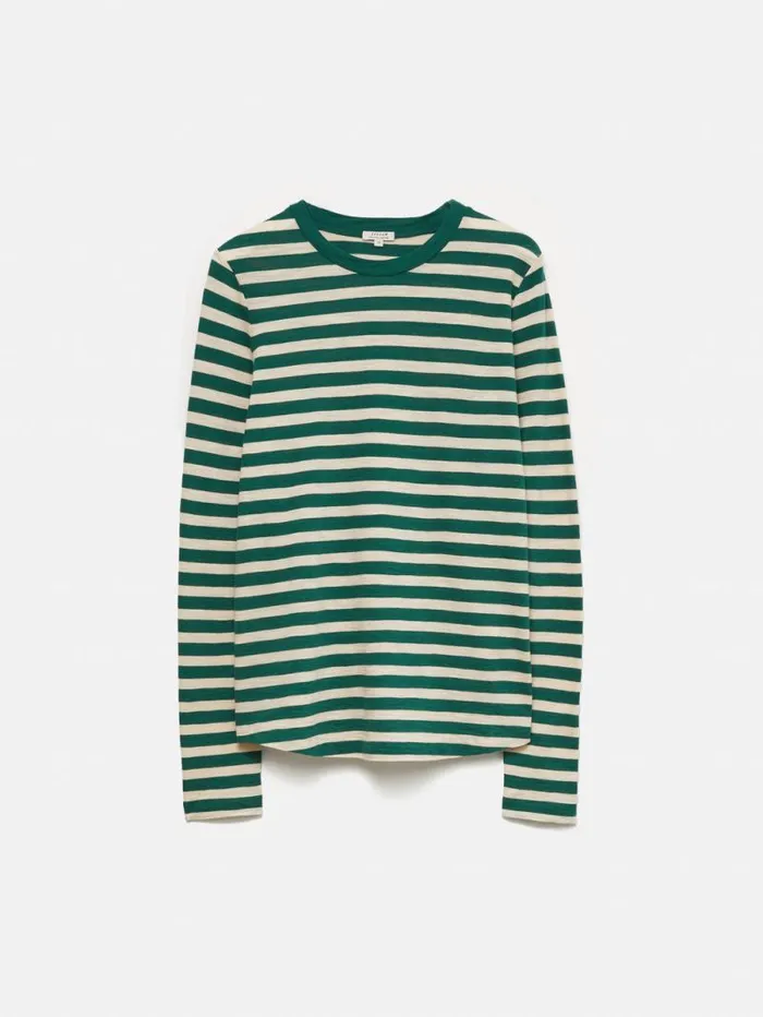 Cotton Slub Stripe Long Sleeve Tee Green Women Jigsaw Shirts and Tops