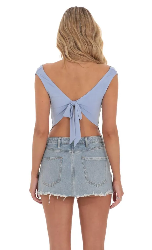 Cowl Neck Back Tie Top Blue Women LUCY IN THE SKY Tops