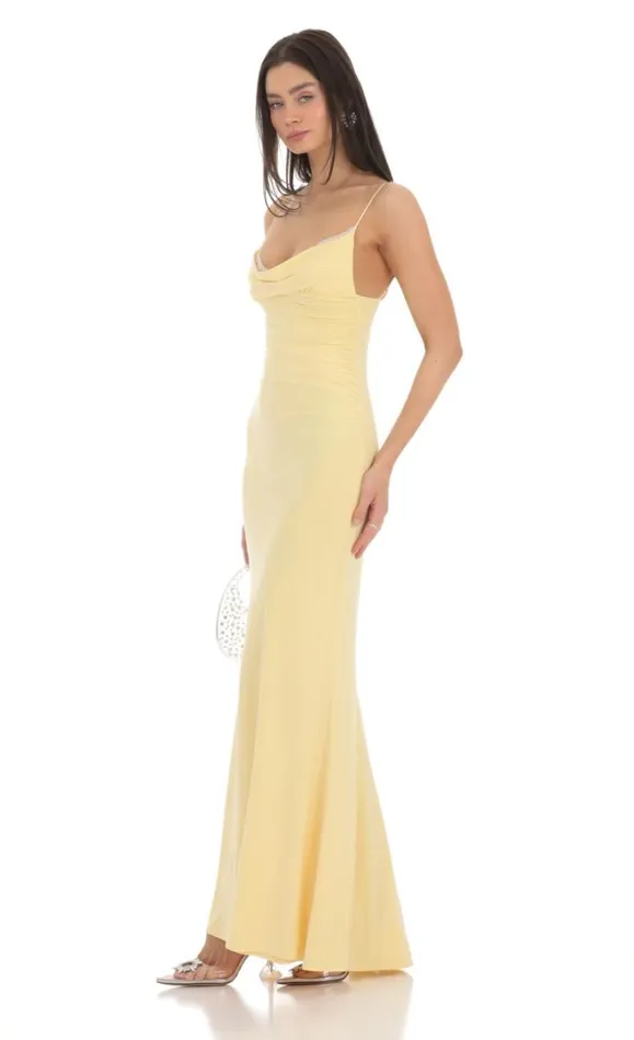 Cowl Neck Mermaid Maxi Dress Yellow Women LUCY IN THE SKY Maxi Dresses Cowl Neck Mermaid Maxi Dress Yellow Women LUCY IN THE SKY Maxi Dresses