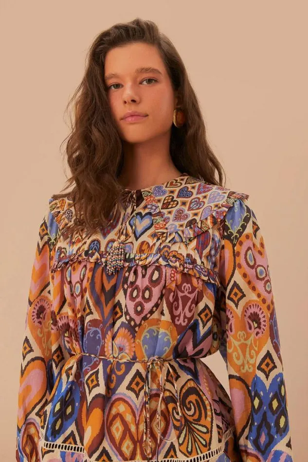 Cream Hearts Ikat Blouse Women FARM Rio Blouses