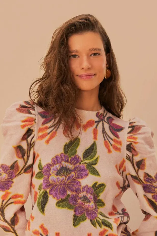Cream Winter Garden Knit Sweater Women FARM Rio Sweaters and Sweatshirts