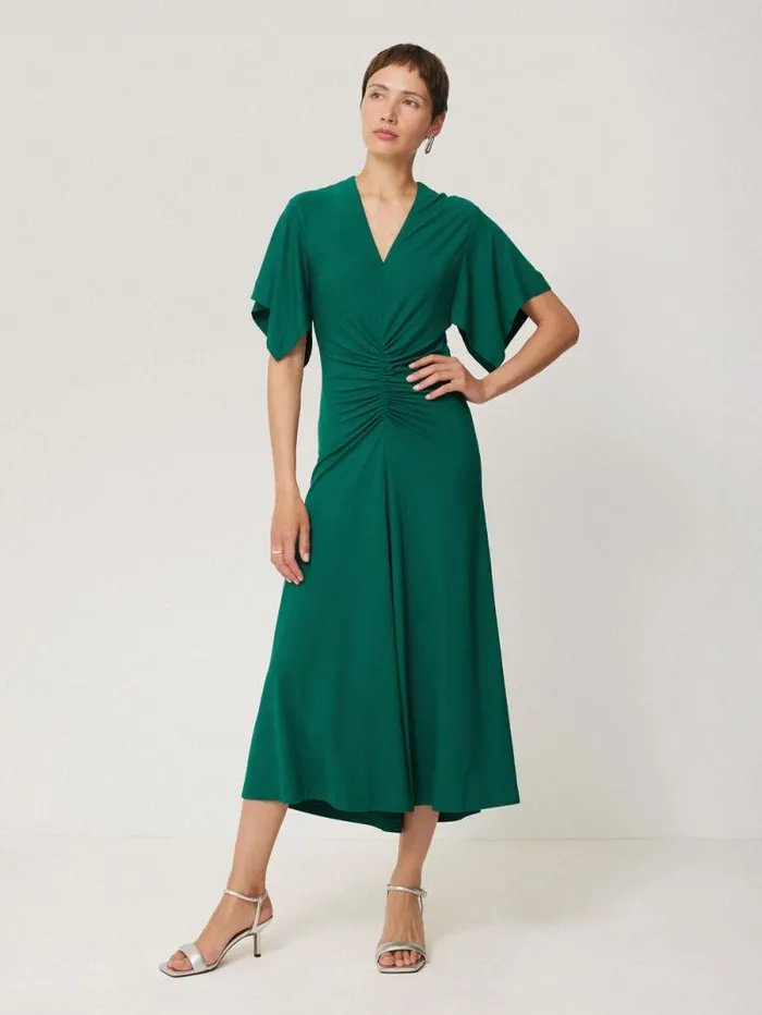 Crepe Flutter Sleeve Dress Green Women Jigsaw Dresses and Jumpsuits