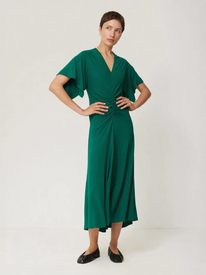 Crepe Flutter Sleeve Dress Green Women Jigsaw Dresses and Jumpsuits