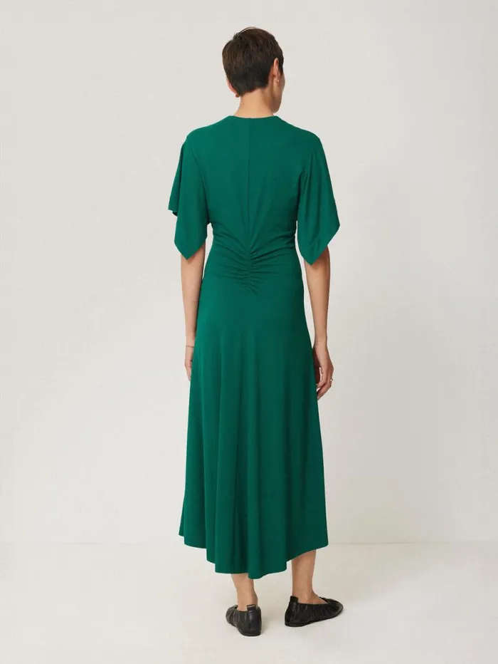 Crepe Flutter Sleeve Dress Green Women Jigsaw Dresses and Jumpsuits
