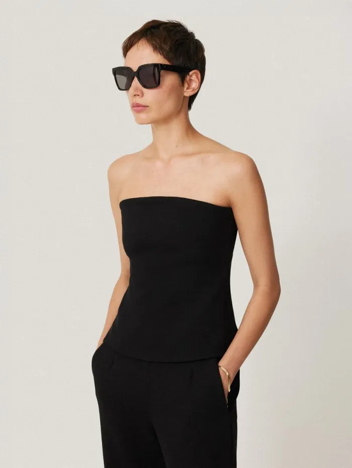 Crepe Ponte Jersey Strapless Top Black Women Jigsaw Party