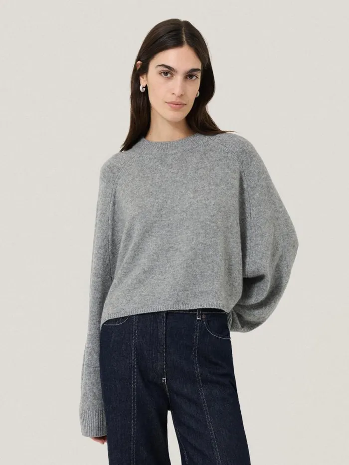 Crew Neck Poncho Jumper Grey Women Jigsaw Ponchos and Scarves