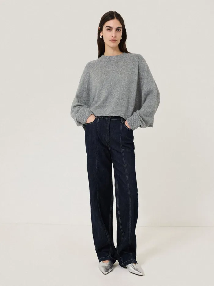 Crew Neck Poncho Jumper Grey Women Jigsaw Ponchos and Scarves