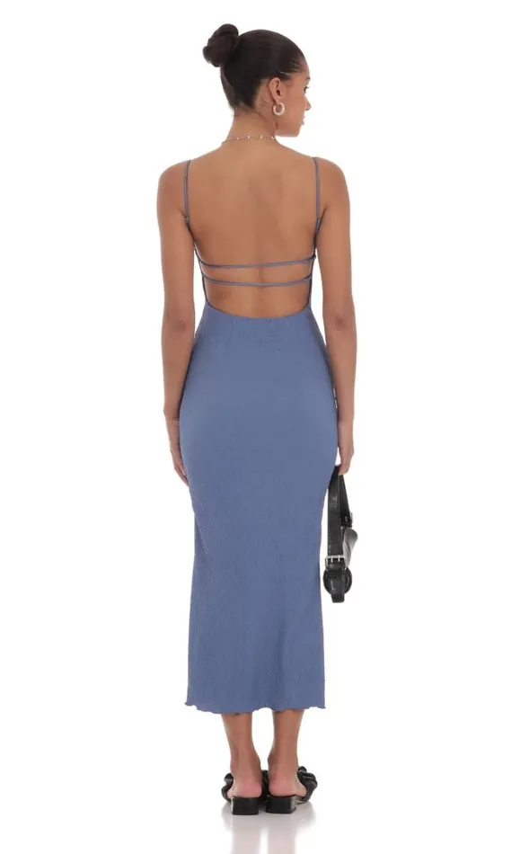Crinkle VNeck Bodycon Maxi Dress Slate Blue Women LUCY IN THE SKY Maxi Dresses Crinkle VNeck Bodycon Maxi Dress Slate Blue Women LUCY IN THE SKY Maxi Dresses