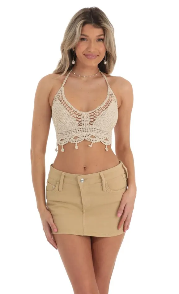 Crochet Top Beige Women LUCY IN THE SKY Tops