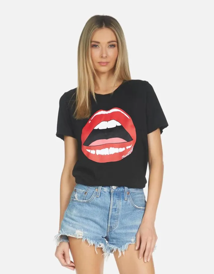 Croft X Red Open Lip Black Women Lauren Moshi Short Sleeve