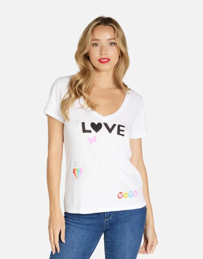 Cruz 1 Love Rainbow Lip White Women Lauren Moshi Short Sleeve