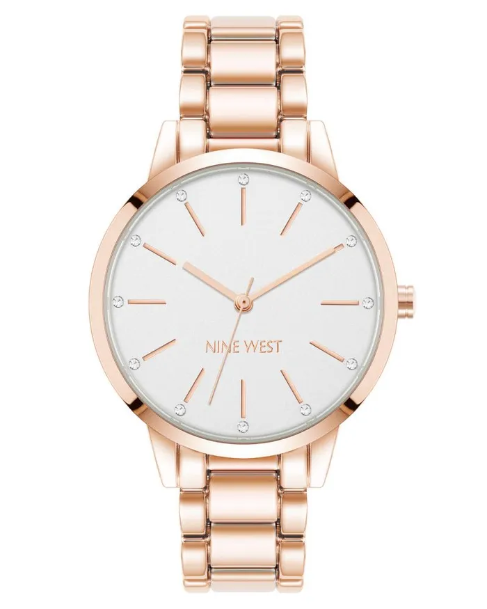 Crystal Accented Bracelet Watch Rose Gold Women Nine West Straps