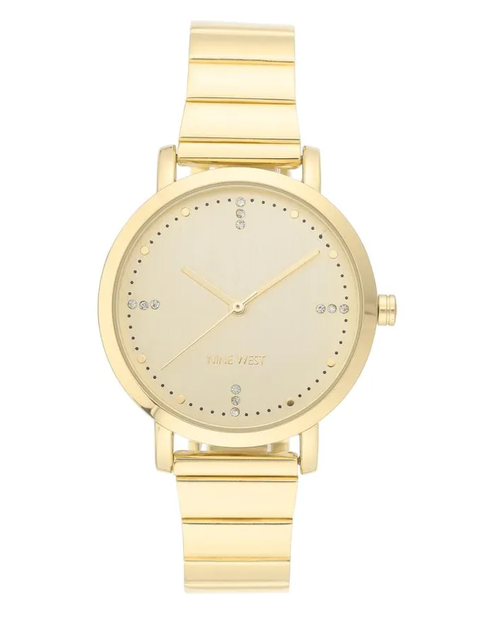 Crystal Accented Stainless Steel Bracelet Watch Gold Women Nine West Straps