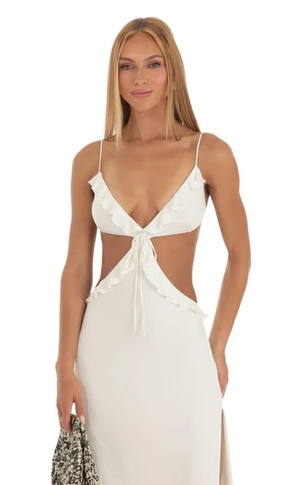 Cut Out Dress With Ruffles Cream Women LUCY IN THE SKY Maxi Dresses Cut Out Dress With Ruffles Cream Women LUCY IN THE SKY Maxi Dresses