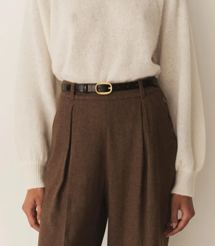 DEN Belts Hats and Gloves Women Avi Slim Belt Brown Faux Croc