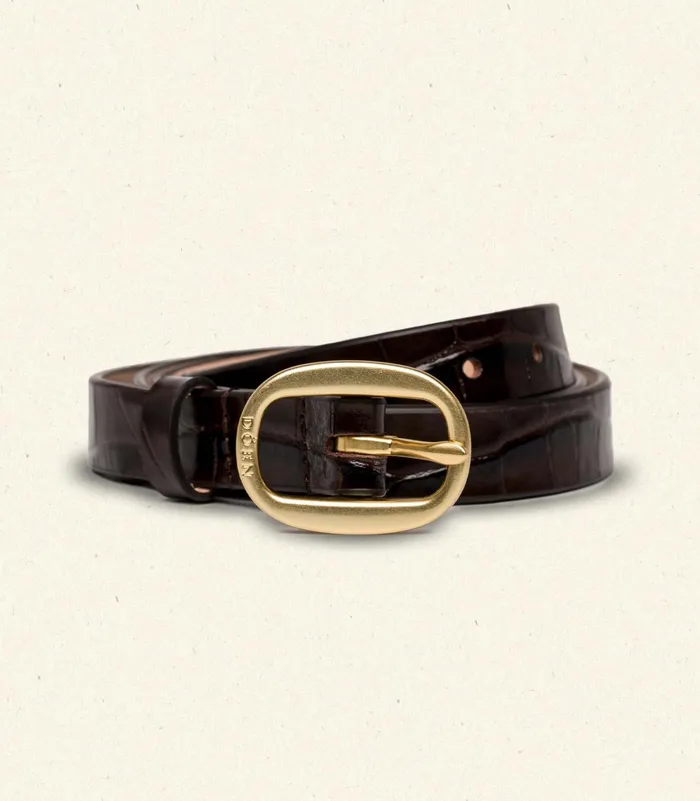 DEN Belts Hats and Gloves Women Avi Slim Belt Brown Faux Croc DEN Belts Hats and Gloves Women Avi Slim Belt Brown Faux Croc